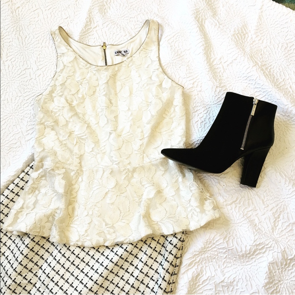 Express Lace Cream Off-White Peplum Top Size M